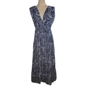 Guadalupe Maxi Dress Womens Large Blue Abstract Paisley Cotton V-Neck Boho